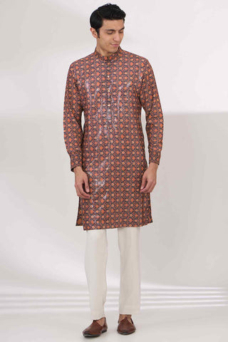 Black with orange print kurta and pants