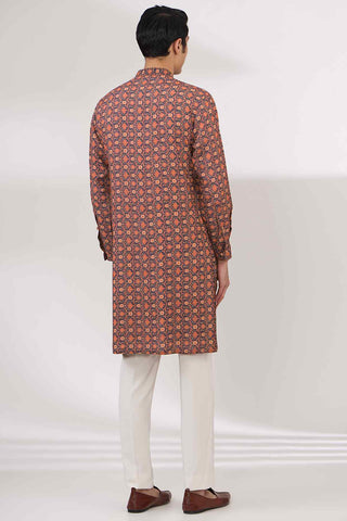 Black with orange print kurta and pants