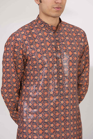 Black with orange print kurta and pants