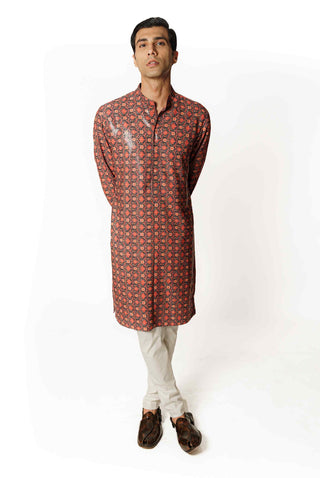 Aubergine print sequins kurta and pants