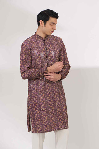 Aubergine sequin georgette kurta and pants