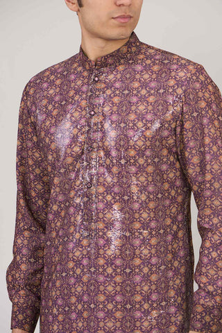 Aubergine sequin georgette kurta and pants