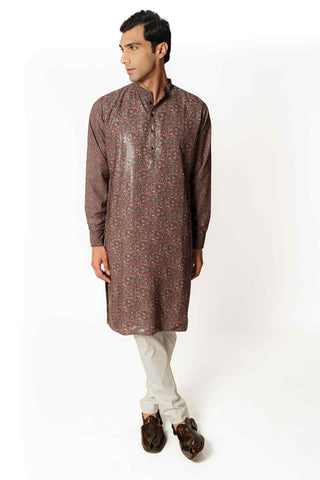 Teal print sequins kurta and pants