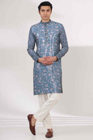 Teal blue sequin kurta and pants