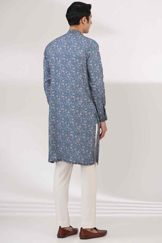 Teal blue sequin kurta and pants