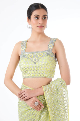 Adha neon yellow lehenga saree set