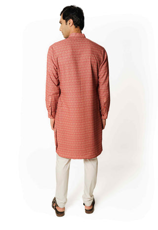 Red printed sequins kurta and pants