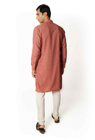 Red printed sequins kurta and pants