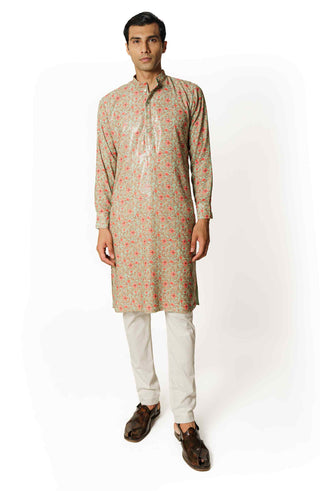 Sea green print kurta and pants