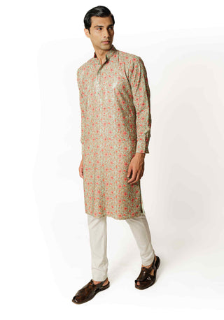 Sea green print kurta and pants