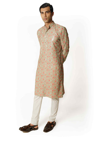 Sea green print kurta and pants