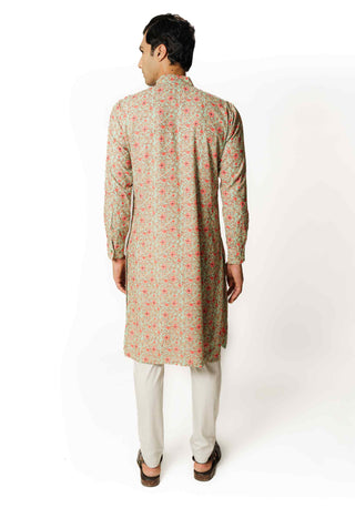 Sea green print kurta and pants