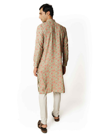 Sea green print kurta and pants