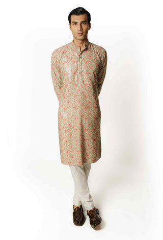 Sea green print kurta and pants