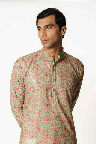 Sea green print kurta and pants