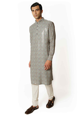 Ivory black diamond print kurta and pants