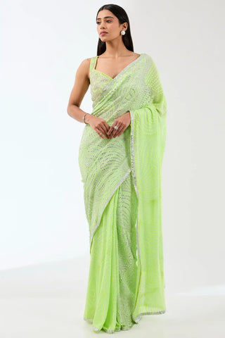 Nabia lime green georgette saree set