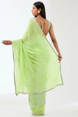 Nabia lime green georgette saree set