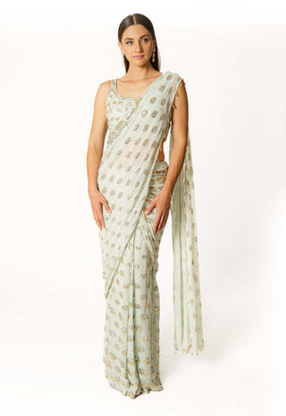 Sairaa aqua stitched saree and blouse