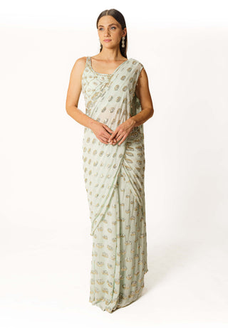 Sairaa aqua stitched saree and blouse