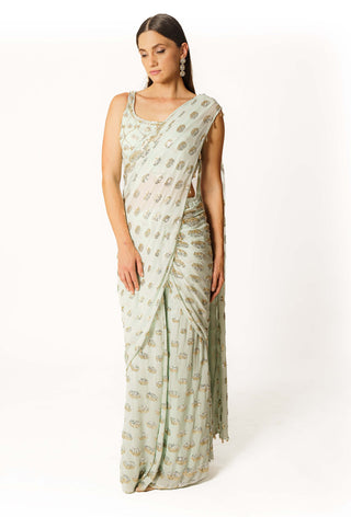 Sairaa aqua stitched saree and blouse