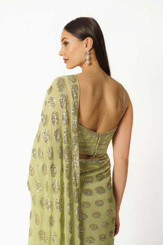 Sairaa lime green stitched saree and blouse