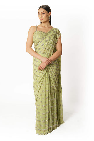 Sairaa lime green stitched saree and blouse