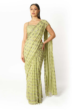 Sairaa lime green stitched saree and blouse