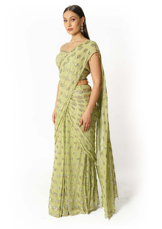 Sairaa lime green stitched saree and blouse