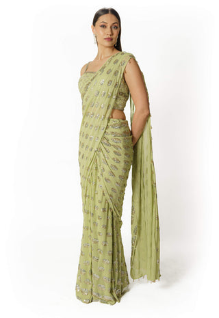 Sairaa lime green stitched saree and blouse