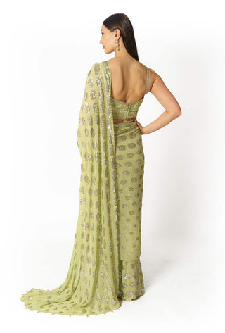 Sairaa lime green stitched saree and blouse