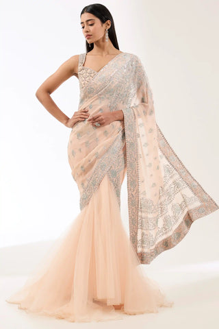 Sairra blush pink stitched saree set