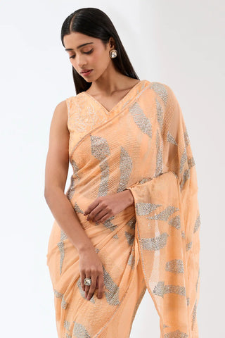 Nabia peach chiffon saree set