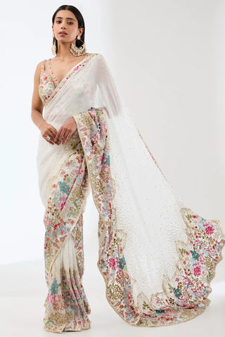 Sairra ivory multi-thread saree and blouse