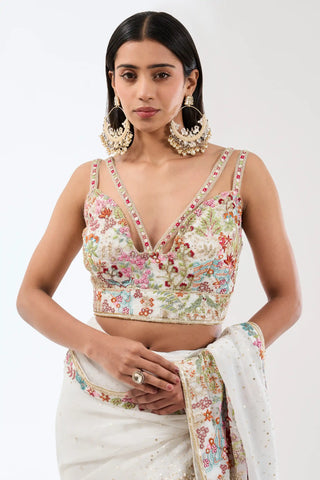 Sairra ivory multi-thread saree and blouse