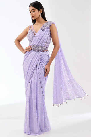 Sairra lilac stitched saree set