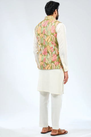 Ivory kurta with multicolor bundi and ivory pant