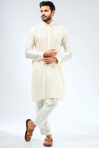 Ivory kurta with multicolor bundi and ivory pant