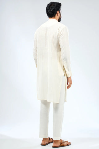 Ivory kurta with multicolor bundi and ivory pant