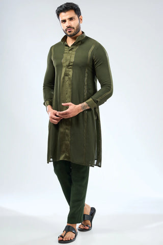 Green sequin lines kurta with pant