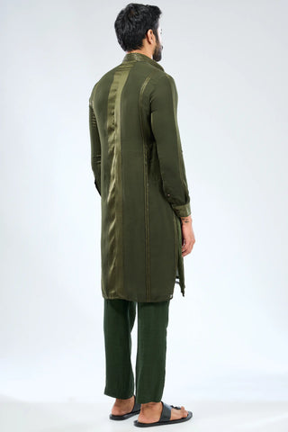 Green sequin lines kurta with pant