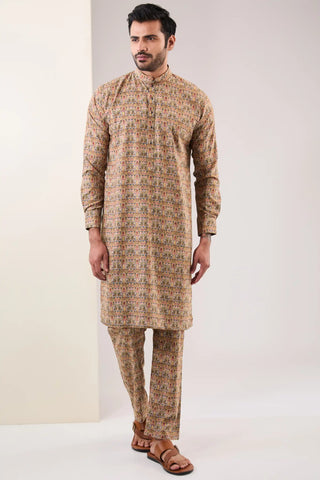 Gold green printed reversible kurta and pant