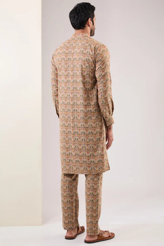 Gold green printed reversible kurta and pant