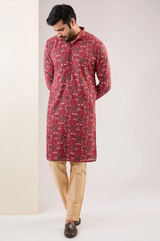 Red georgette printed kurta and pants