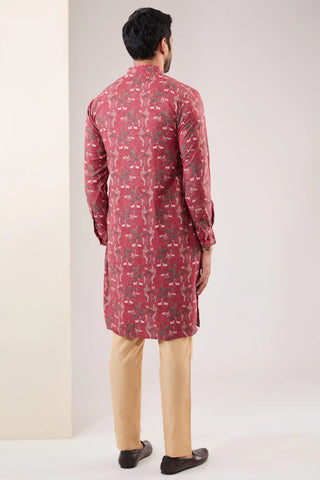 Red georgette printed kurta and pants