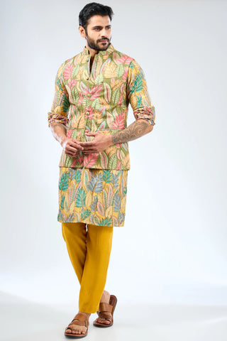 Multicolor sequin work kurta with bundi and pant