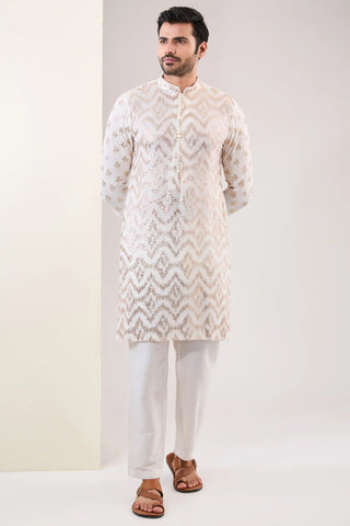 Off-white georgette sequin kurta and pants