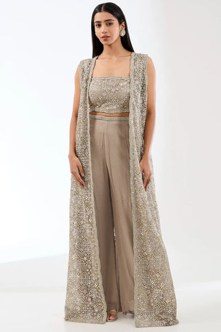 Noor beige gold jacket and palazzo set