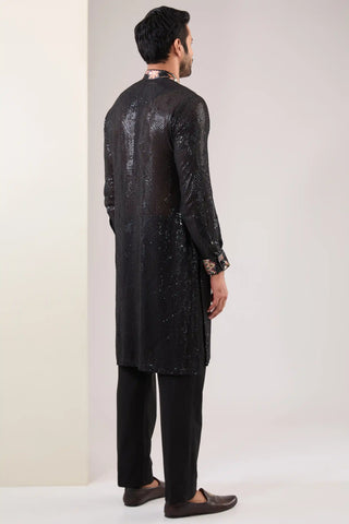 Black embroidered silk bandi and kurta set