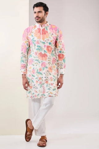 Off-white thread sequin embroidered kurta and pants